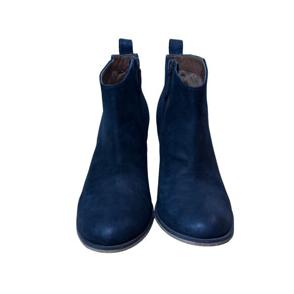 Bp Boots Womens 9 M Blue Leather Stacked Block Heel Ankle Side Zip Pull Tab - Picture 2 of 10